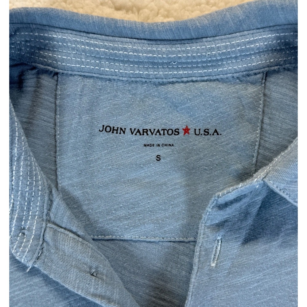 John Varvatos USA Mens Blue Slub Cotton Peace Sign Logo Polo Shirt S - Picture 2 of 7